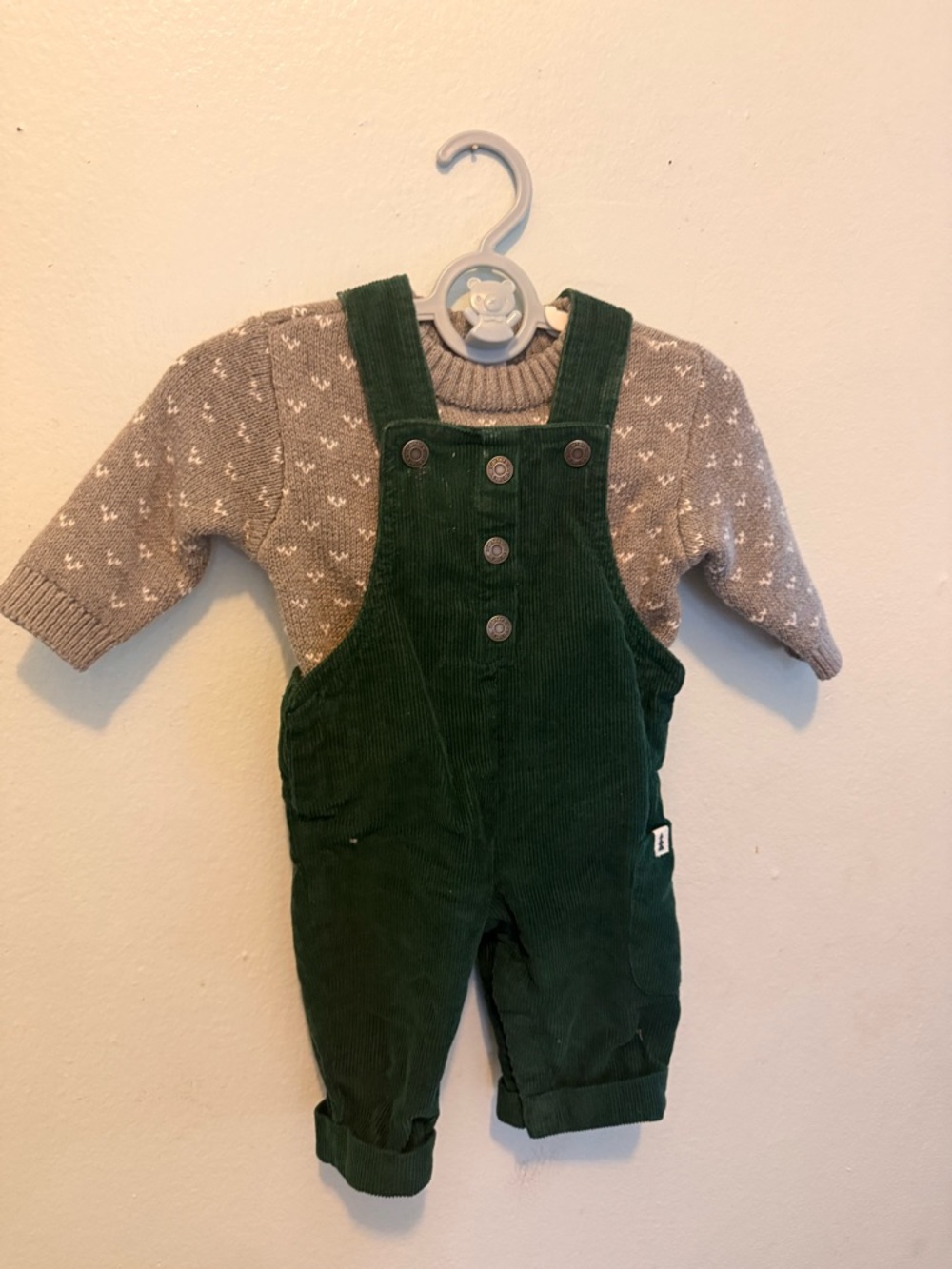 Carter’s Baby Forest Green Corduroy Overalls w/ Grey Sweater | 3M